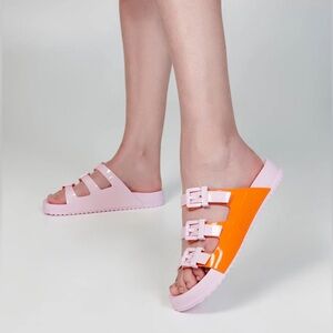 MELISSA Cozy Stripes Pink and Orange Sandals - Size 9 - NEW in Box